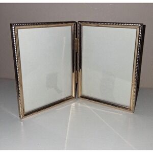 Vintage Double Hinged Brass Tone Folding Picture Frame 4.25x3